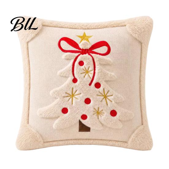 Decorative Throw Pillows for Couch Christmas Plush Pillowcase, 3D Embroidered Design Soft Pillow Holiday Living Room Decor Cover, Cushion Cover