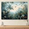 2D Vintage Style Exotic Rainforest with Flowers and Birds Background