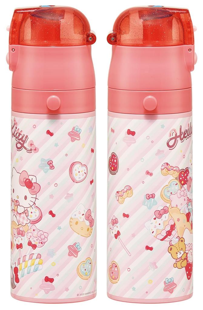 Бутылка для воды Skater Water 470 мл или 430 мл Sanrio Hello Kitty Fancy Snacks, нержавеющая сталь, спортивная, детская, 2-сторонняя, (Прямое питье) (Питьё из чашки), Дизайн, и