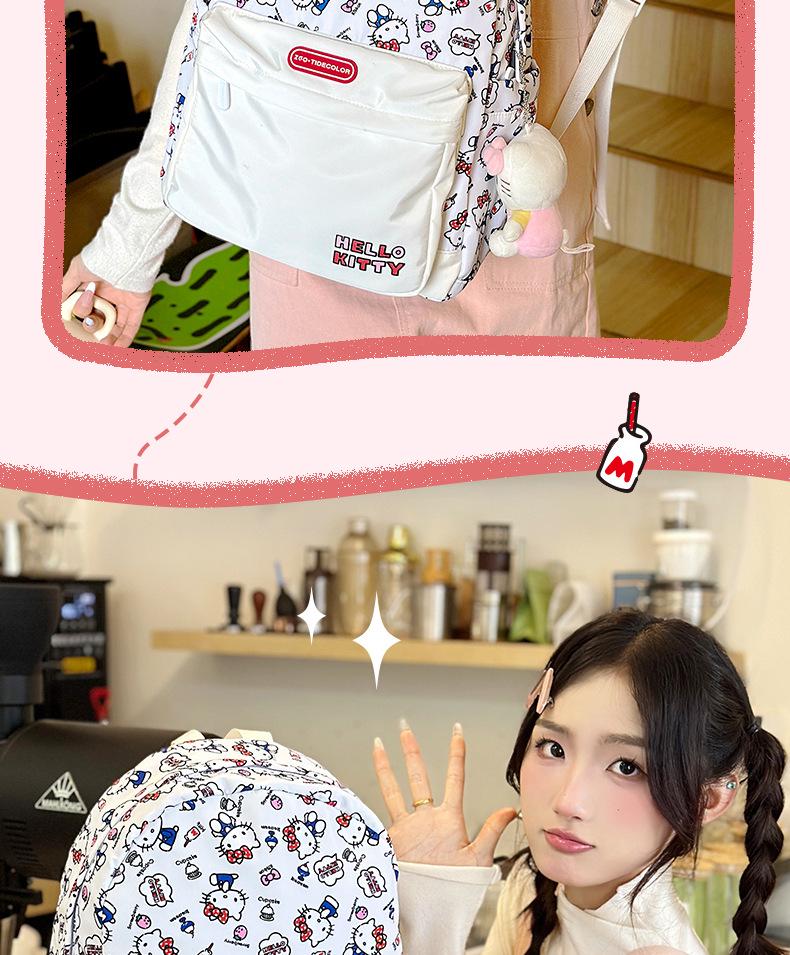 Двухлямочный рюкзак Hello Kitty & Cinnamoroll - Вместительная дорожная и школьная сумка для женщин