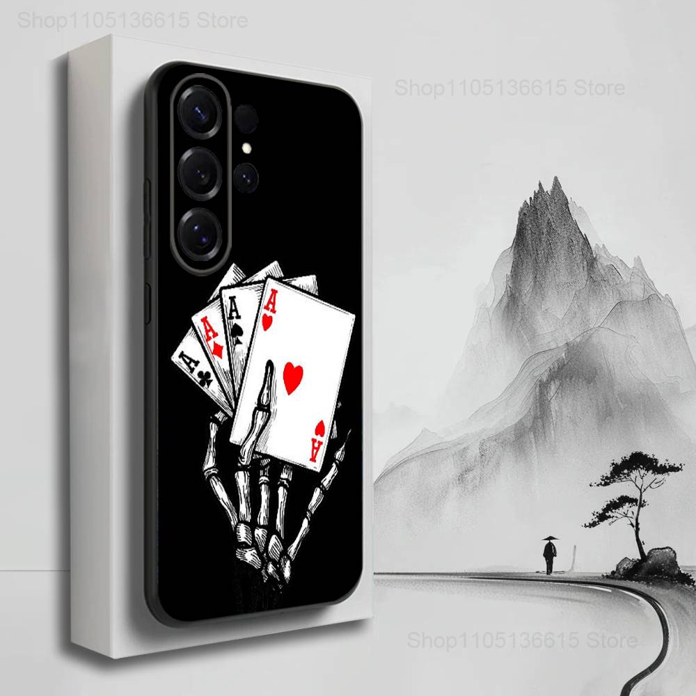 Чехол для телефона Poker Dream Ace для Samsung S22, S25, S24, S23, Ultra, FE, Plus, S21, S20, S10, S9, Lite, Мягкий силикон, Черный