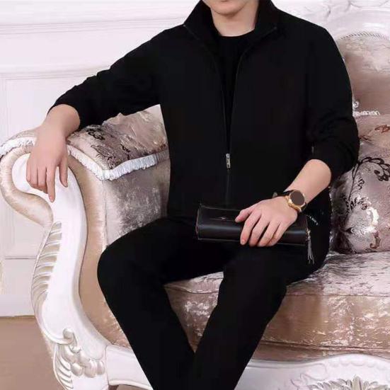 2 шт./компл. мужской спортивный костюм с лацканами, длинным рукавом, застежкой-молнией, пальто с эластичной талией