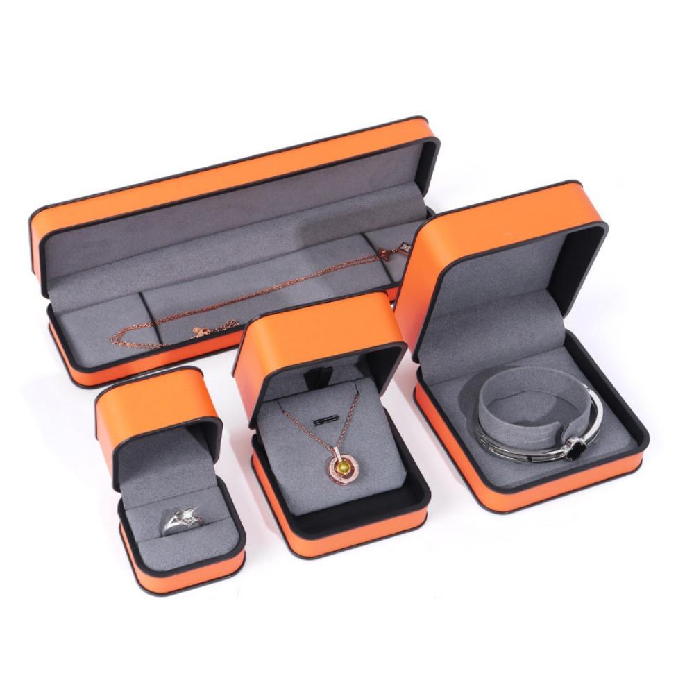 Black Edge PU Jewelry Box Round Corner Jewelry Display Box Modern Ring Gift Box  Wedding