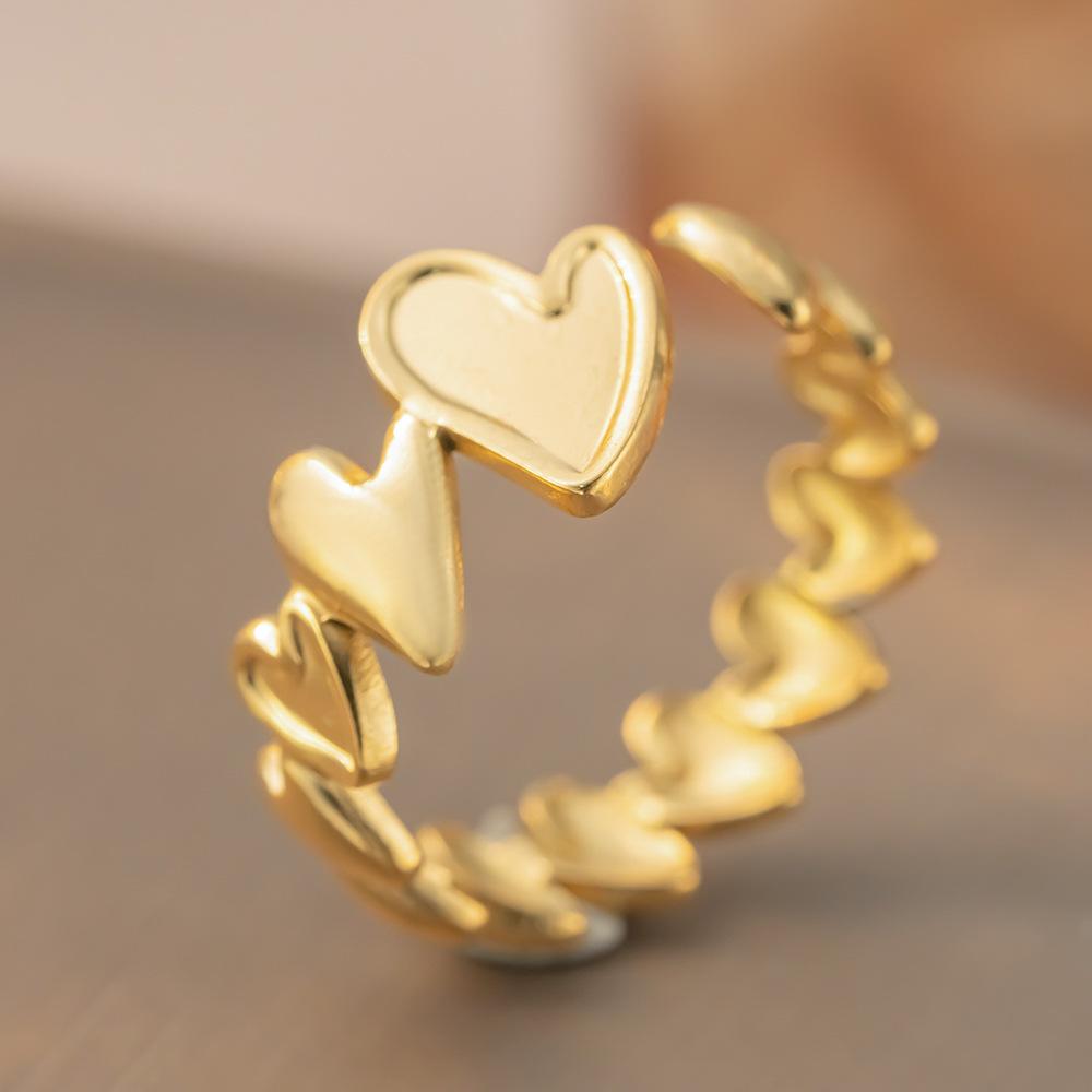 Heart‑Connect‑Heart Open Stainless‑Steel Ring, Cold‑Tone Versatile High‑End Women Ring