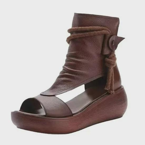 Летние босоножки в римском стиле на танкетке с открытым носком и толстой подошвой 2024 года