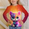 Children's T-Shirt Kawaii Full Sleeves T-Shirts for Girl Tiger Cat Cute Tees Clothes 2023 Autumn Kid Top O-Neck Outdoor Clothing