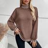 Women's Casual Long Sleeve Sweaters Turtleneck Lantern Sleeve Oversized Ribbed Knit Pullover Fall Loose Sweaters Tops for Women