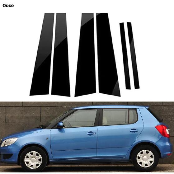 6 шт. Подходит для Skoda Fabia 2007 2008 2009 2011 2012 2013 2014 Глянцевые черные стойки столбики накладки на оконные проемы двери Декоративная наклейка