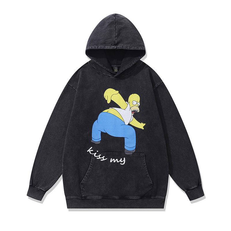 Американский Ретро Жареный Цвет Худи с Капюшоном Billie Цифровая Прямая Печать Стираный Худи из Чистого Хлопка Мужской
