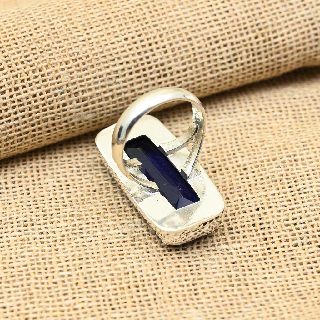 Гламурный синий сапфир, созданный в лаборатории драгоценный камень, ювелирное кольцо ручной работы из стерлингового серебра 925 пробы