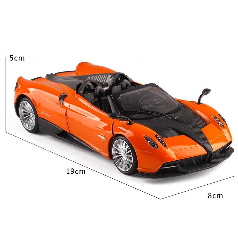 1:24-масштабная модель автомобиля Pagani Huayra Roadster, игрушки для мальчиков, игрушки в возрасте от 3 до 12 лет, автомобили с откатным механизмом, легкие двери и открывающийся капот