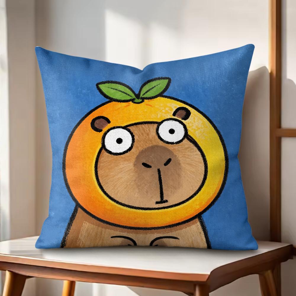 Cute Kapibala Cushion Cover Natural Linen Organic Fabric DoubleSided Printing Couch Pillow Covers Home Decor Gift