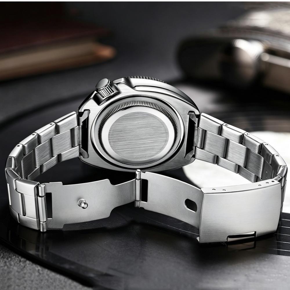 Mens Vintage Watch Steel Quartz Analog Wrist Watch Wateproof Rotating Bezel Wave Orange Dial Dress Watch for Men
