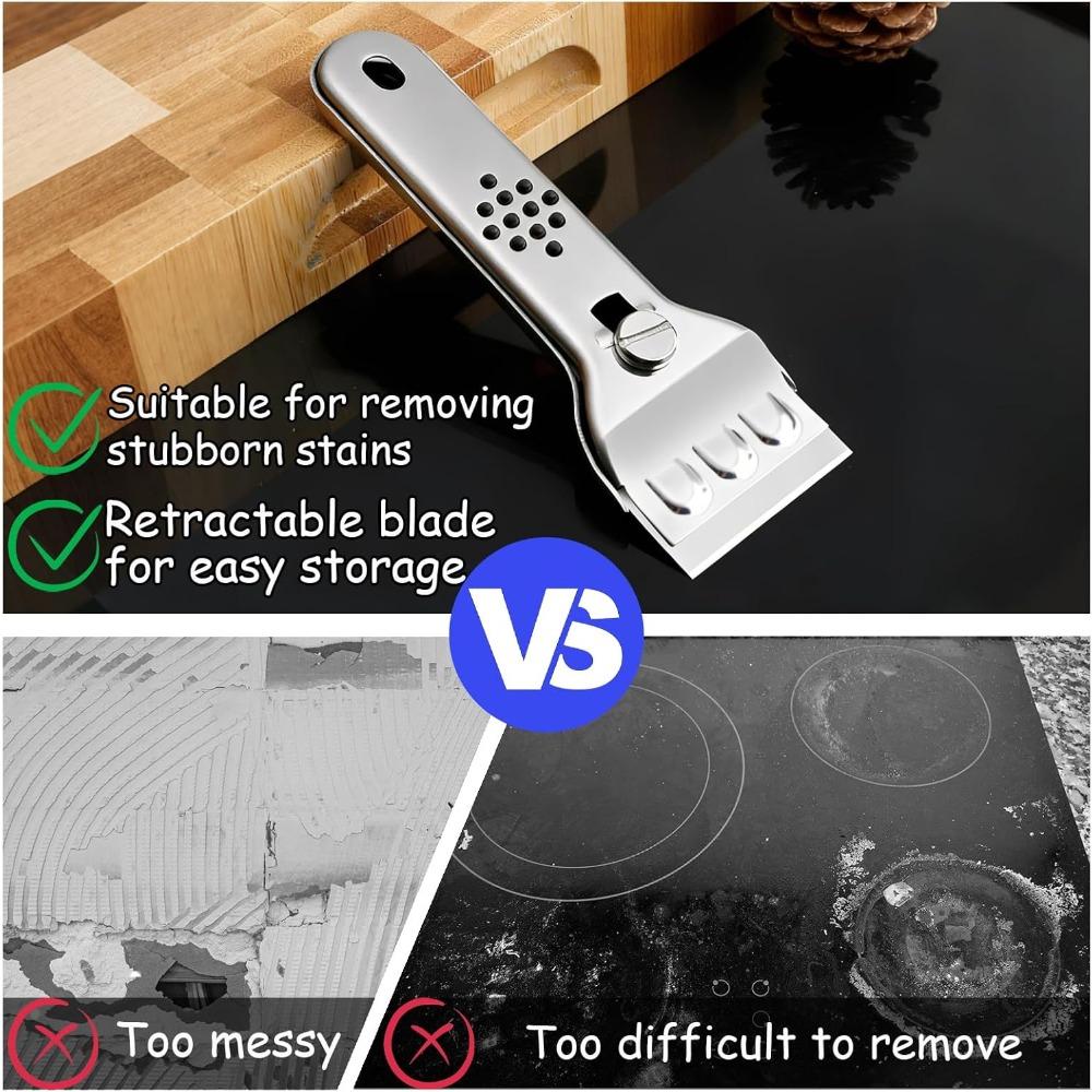Scraper tool, multi-surface cleaning tool, suitable for stove tops, window glass, tile, and metal, used to remove paint and adhesive residue