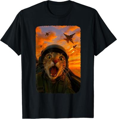 IDestiner Забавная кричащая кошка Пилот истребителя Китти Селфи Футболка