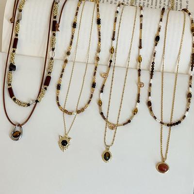 Ожерелье из бисера и камня Майяра с тигровым глазом, женская осенне-зимняя ретро-легкая роскошная нишевая модная универсальная цепочка на шею, цепочка на свитер