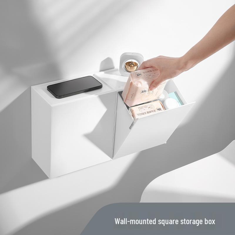Настенный ящик для хранения с откидной крышкой в японском стиле: Очень большой держатель для масок, мусорное ведро для ванной комнаты, органайзер для ватных дисков и гигиенических прокладок.