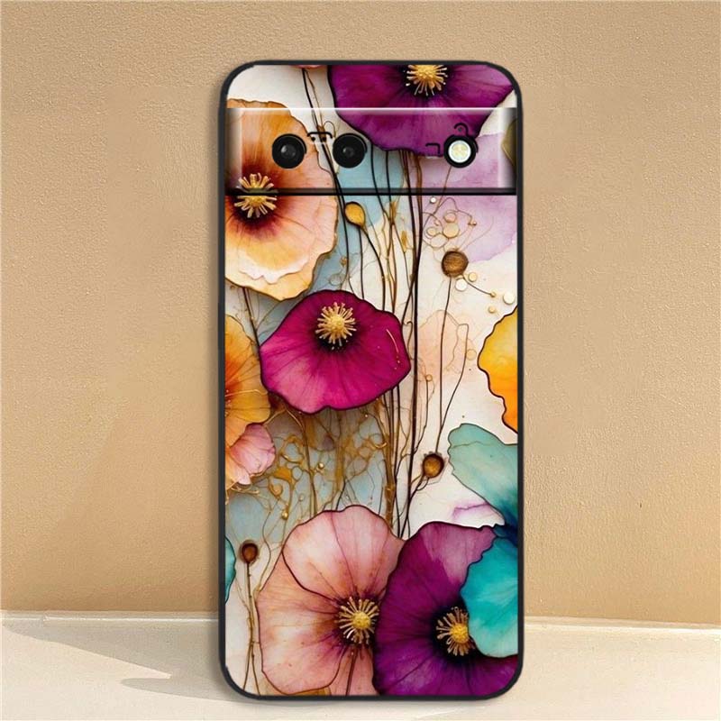 Цветочный узор с бабочками Для Google Pixel 10 9a 9 8A 8 7 7A 6 6A Pro XL 2024 5G Черный Мягкий ТПУ Силиконовый Чехол для Телефона