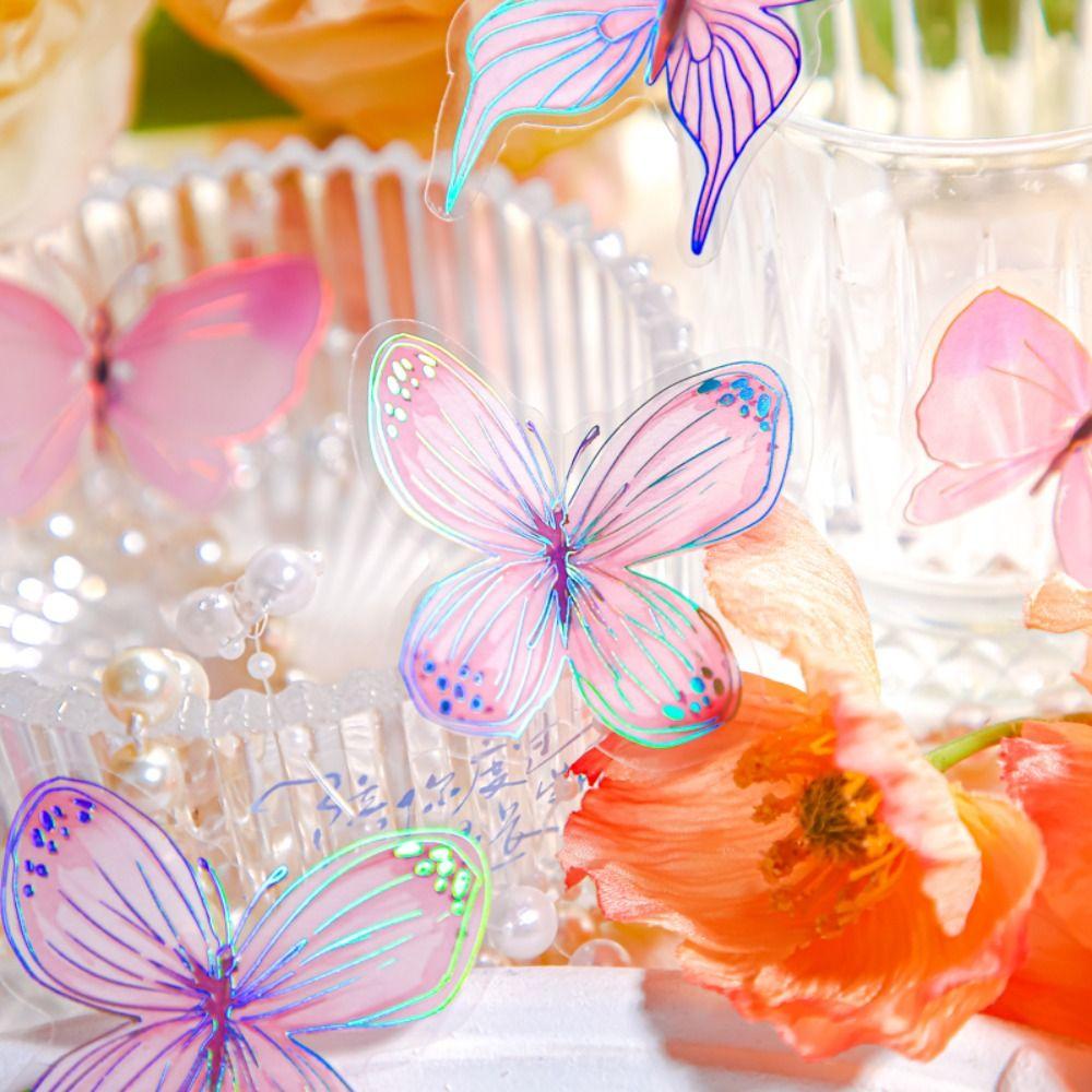 Handmade Butterfly Flower Sticker Decorative Ice Crystal Collage Decals Goo Card