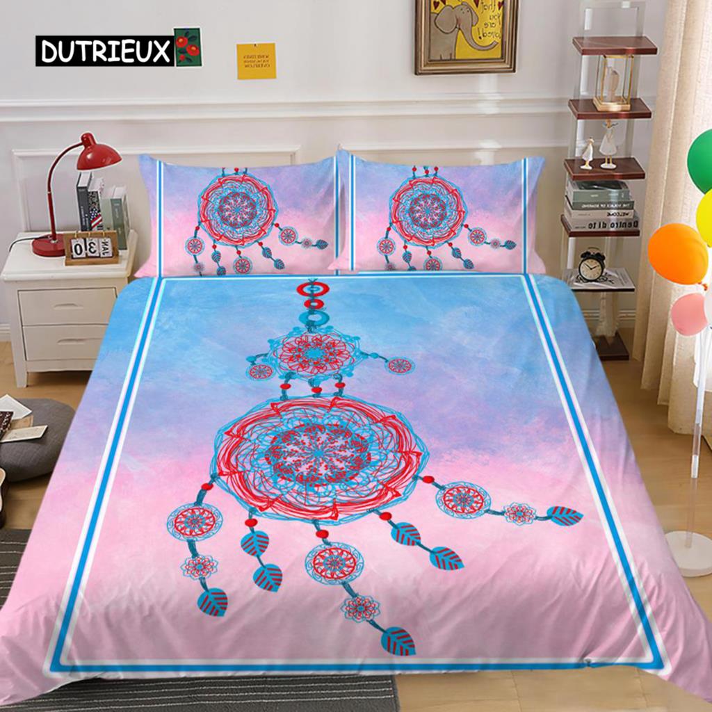 Комплект постельного белья Dream Catcher King Size Pink Boho DreamCatcher для детей и подростков, пододеяльник из микрофибры в стиле бохо с перьями