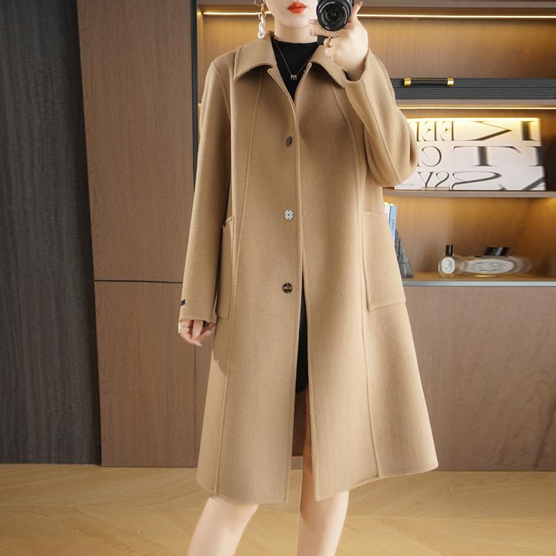 Женское пальто из 100% шерсти TIDENOVEL Осеннее шерстяное длинное пальто Ручной работы Пальто-бушлат Зимняя теплая шерстяная длинная куртка Пальто