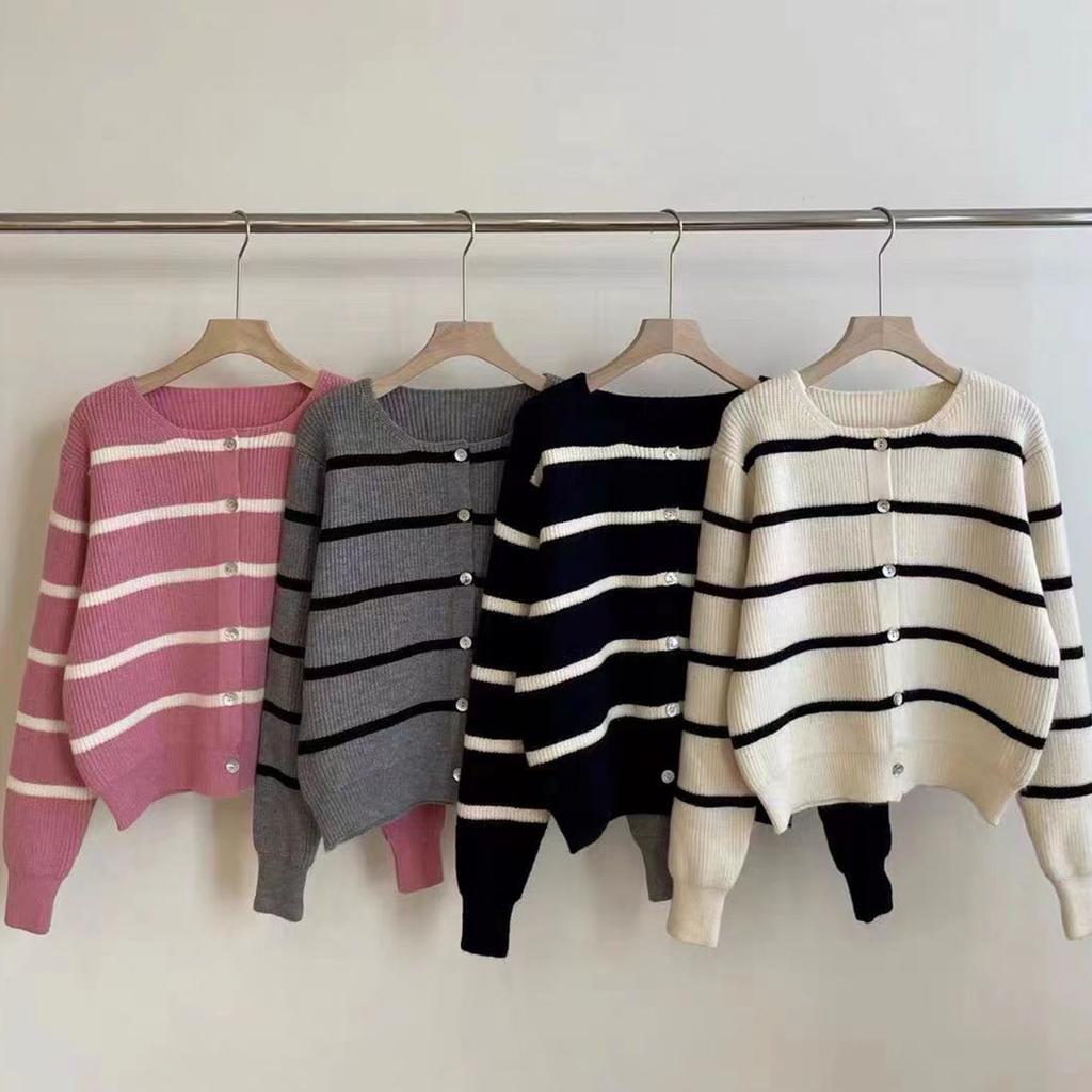 Кардиган 2023, осень/зима, полосатый вязаный кардиган, женский дизайн, мягкий клейкий арктический бархатный свитер Академии, женское пальто