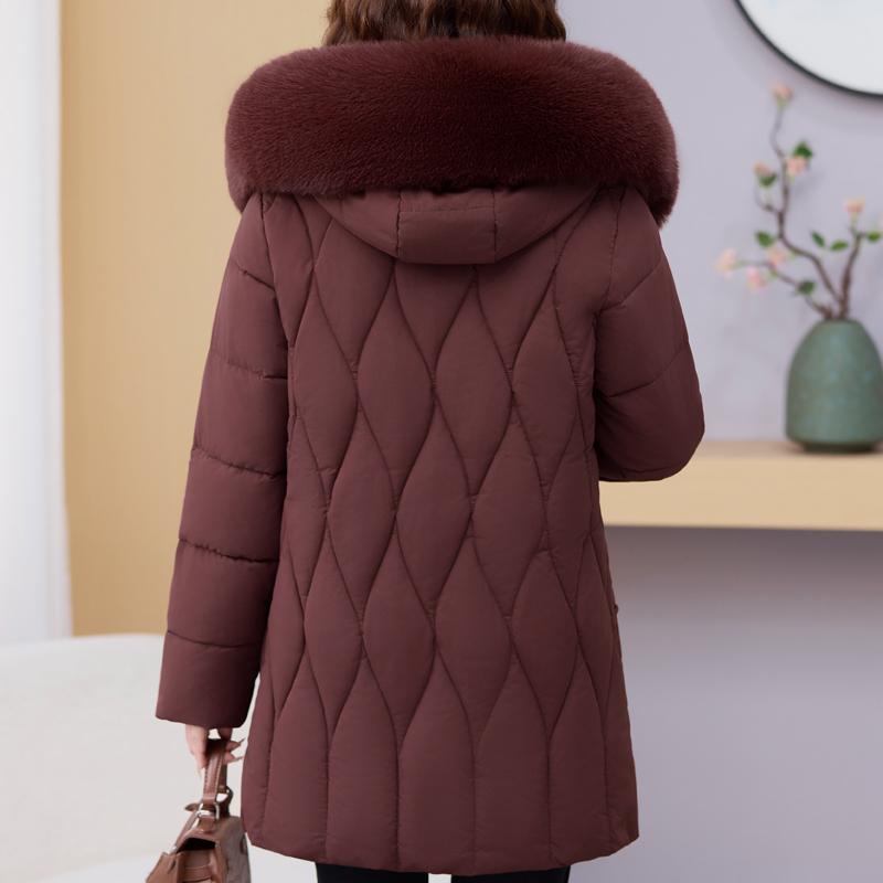 Winter Jackets Middle Age Woman Plus Size Outerwears Hooded Faux Fur Collar Thick Warm Casual Winter Coat Female Parkas