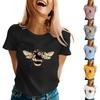 Women's Fashion Casual Honeybee Festival Printed Round Neck Short Sleeve Top Blouse