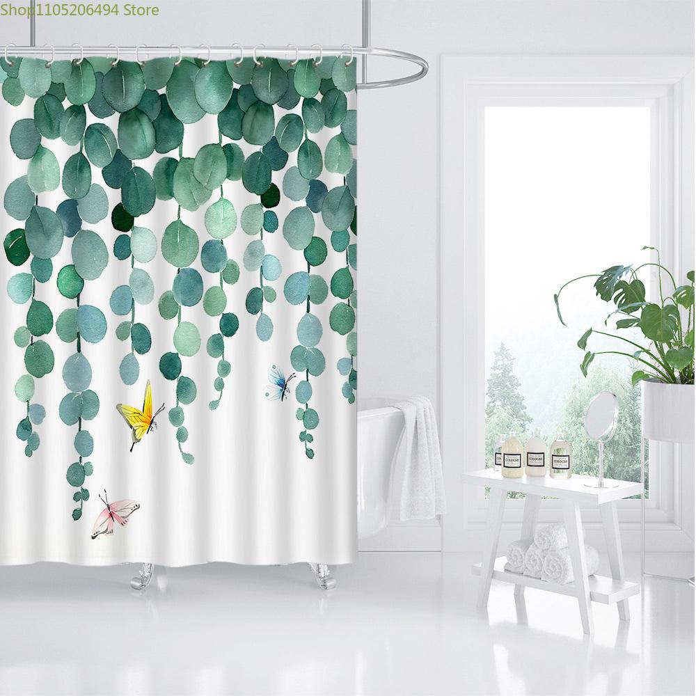 1pc Elegant Floral Butterfly Shower Curtain Multiple Plant Design Perfect Bathroom Decorative Bathroom Shower Curtain