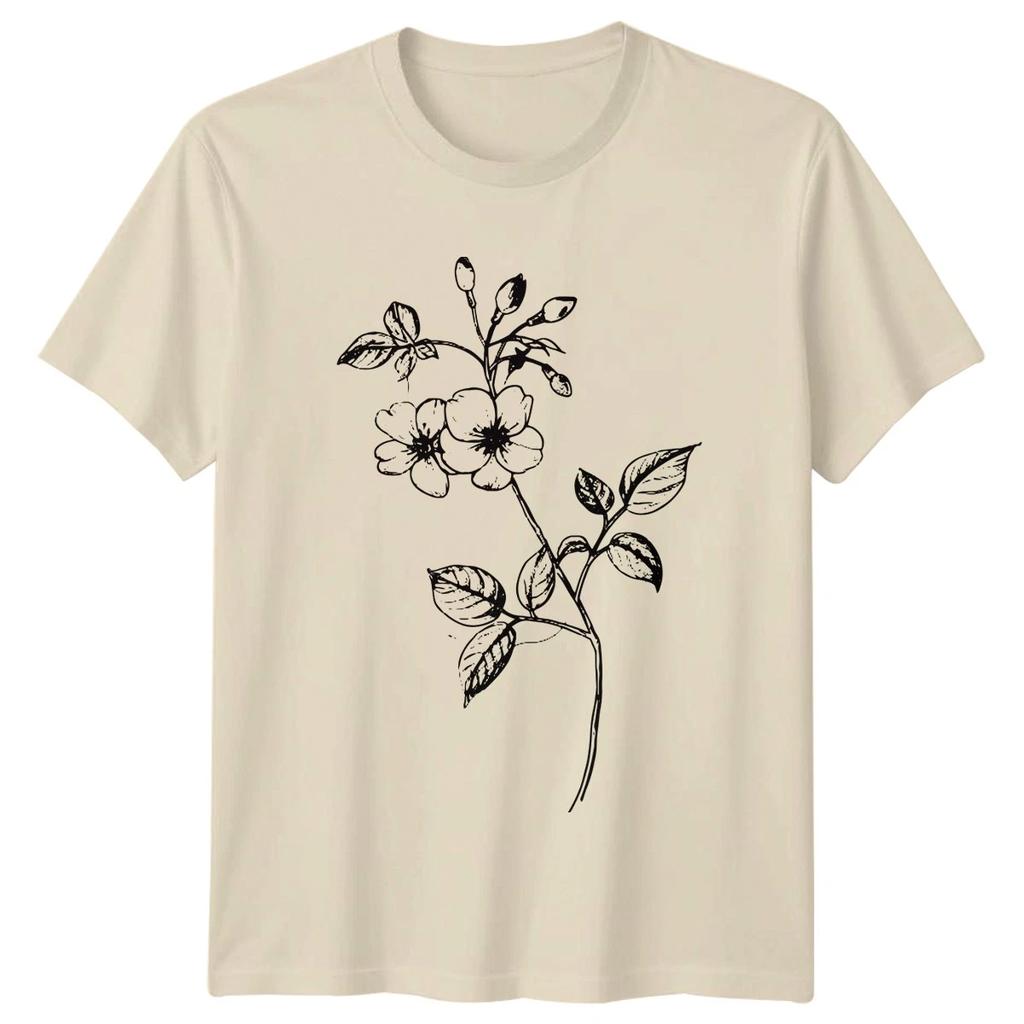 Black And White Vintage Engraving Style Womens T-Shirt Floral Botanical