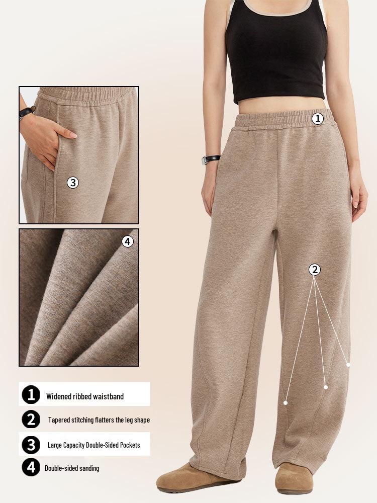 Women's Fleece-Lined Scimitar Pants: Autumn/Winter Straight-Leg, Slimming, Sporty, Casual Wide-Leg Trousers