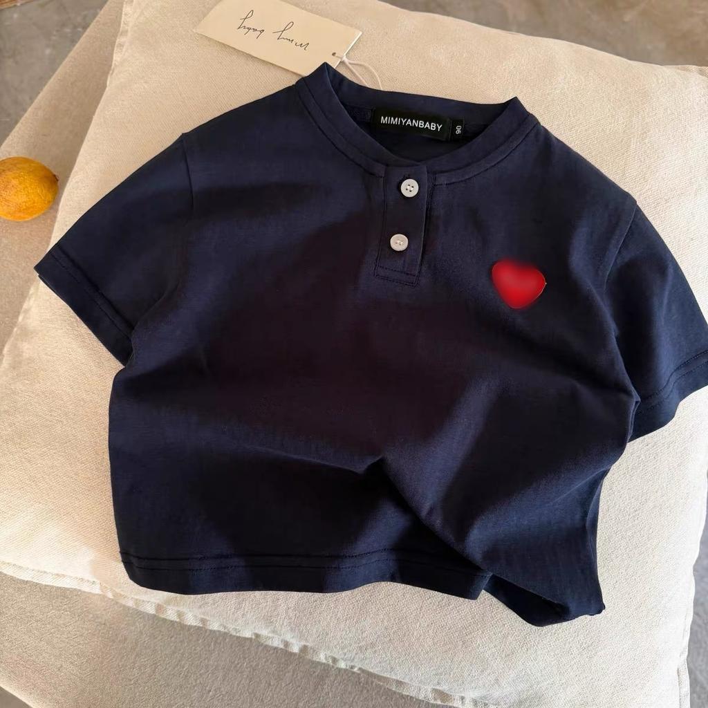 Boys Short Sleeve Polo Shirt with Heart Print Cotton Summer Top for Toddlers
