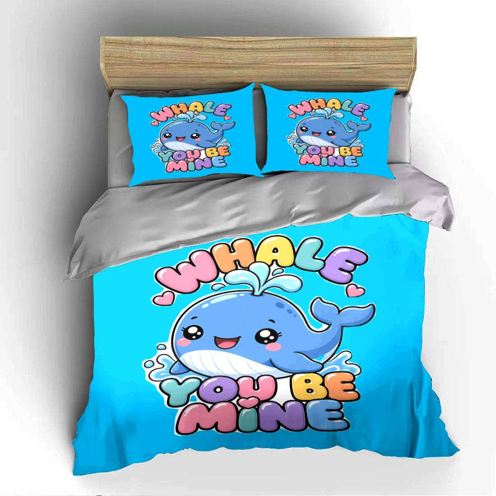 Whale You Be Mine Design Bedding Duvet Cover Set Duvet Cover Pillowcases (1*Duvet Cover 2*Pillowcases, without duvet insert)