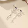S925 Sterling Silver Purple Heart Crystal Long Tassel Earrings Hollow Lace Frame Drop Earrings Romantic Fashion Jewelry for Wome