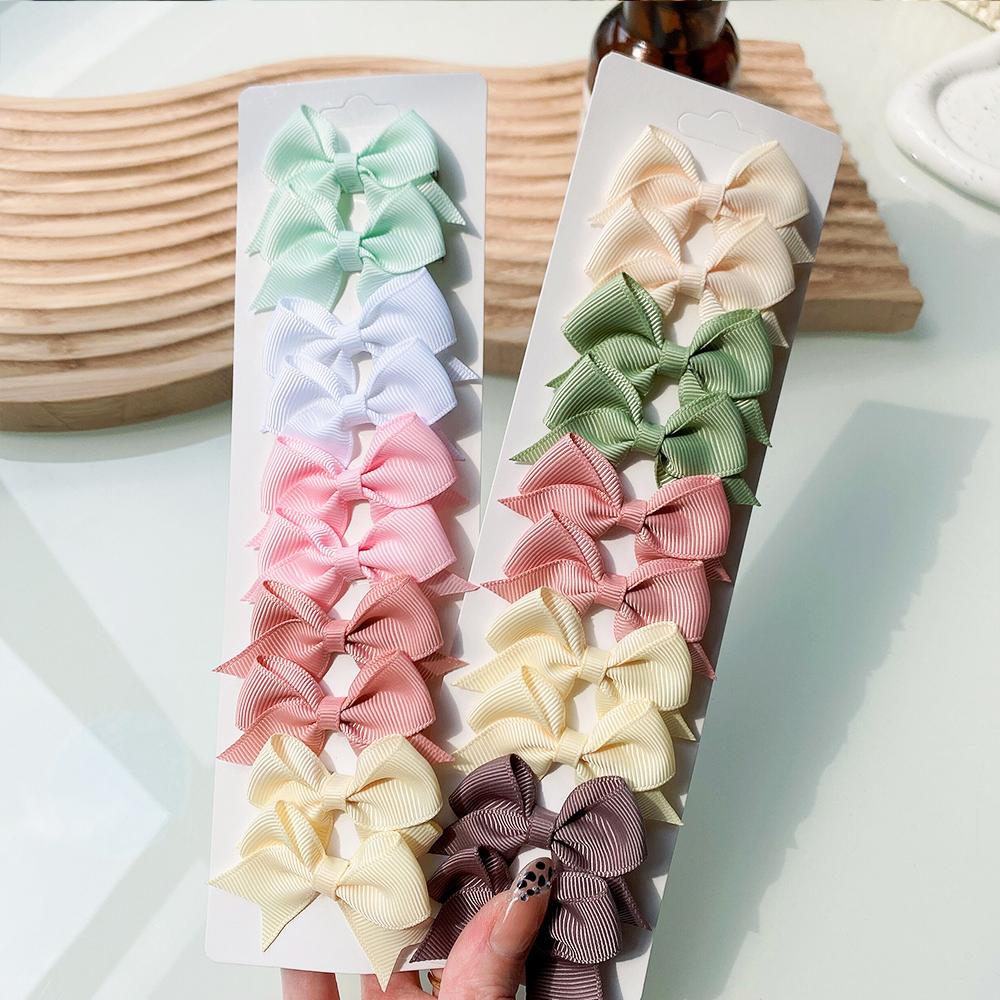 10Pcs/Set New Cute Solid Ribbon Bowknot Hair Clips for Baby Girls Handmade Bows Hairpin Barrettes Headwear Baby Hair Accessories