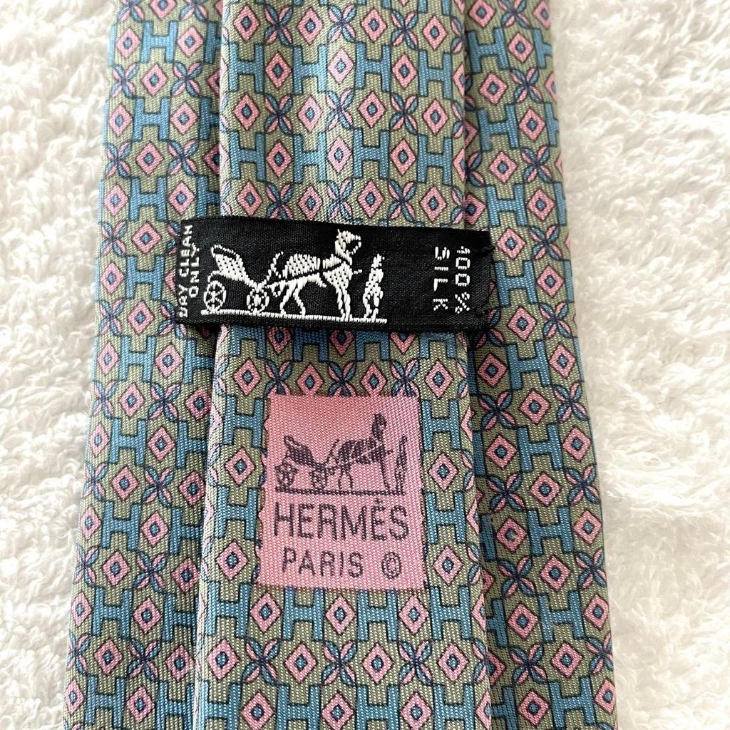 Used HERMES Silk tie all pattern blue