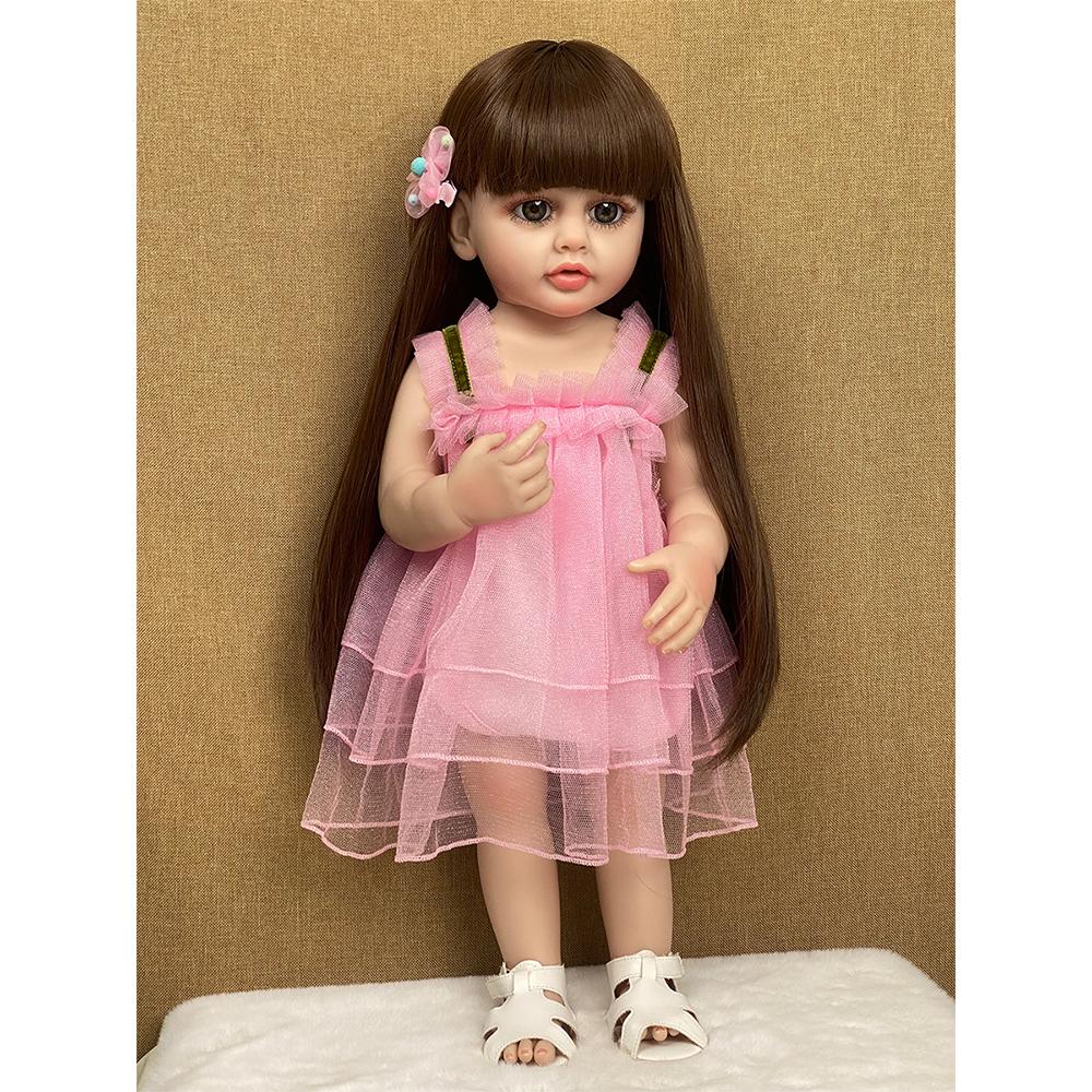 55CM Reborn Toddler Doll with Full Body Soft Silicone Raya Lifelike Soft Touch High Quality Pink Princess Doll Gifts for Children