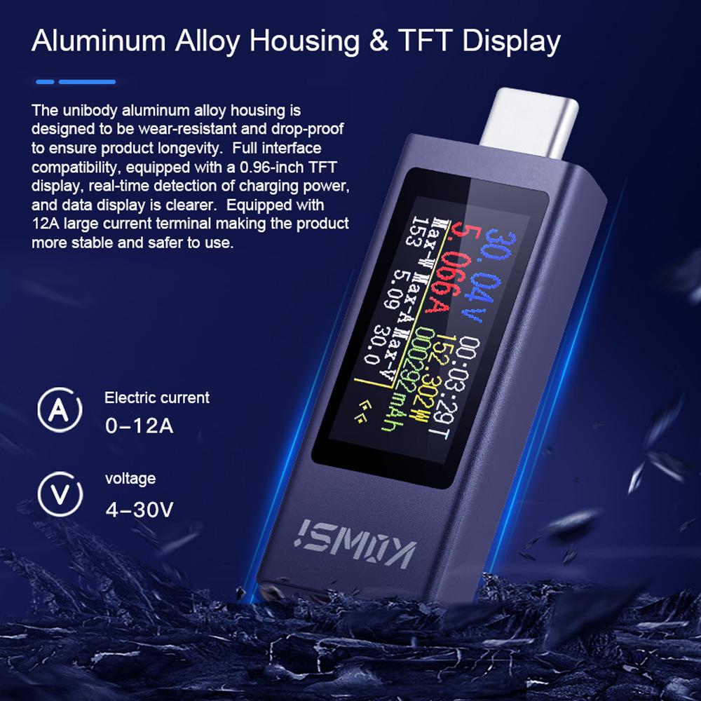 Type C Cellphone Charging Tester PD Direct Current Voltmeter Aluminum Alloy Housing Power Meter Support 4 30V Voltage 0