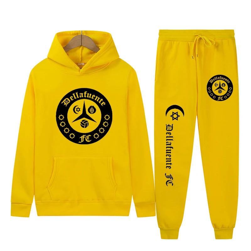 Dellafuente толстовки + брюки комплекты из 2 предметов мужские модные толстовки с буквенным принтом и графическим принтом бегун повседневный пуловер с капюшоном спортивные штаны