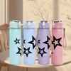 1PC Three Scattered Black Stars 750ml Color Plastic Sports Water Bottle Leakproof Flip Straw Lid Suitable for Sports Office Home Use