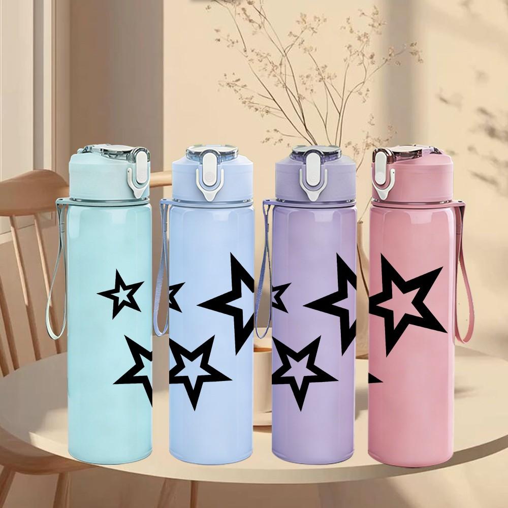 1PC Three Scattered Black Stars 750ml Color Plastic Sports Water Bottle Leakproof Flip Straw Lid Suitable for Sports Office Home Use