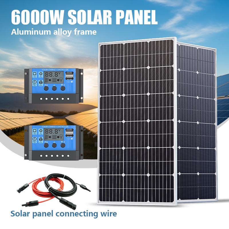 6000W Monocrystalline Solar Panel Kit Waterproof Photovoltaic Panel, Suitable for Residential, RV, Yacht, off Grid System