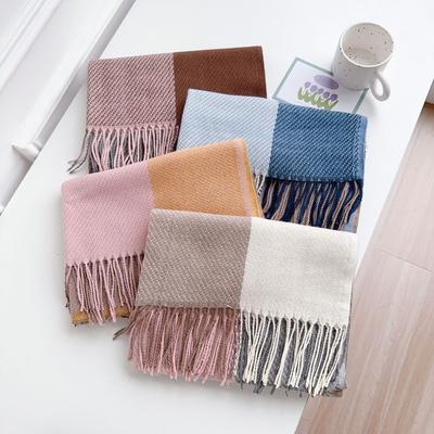 Зима 2024 года, новый радужно-сетчатый темпераментный простой имитационный кашемировый шарф, универсальная шаль, теплый и толстый шарф с кисточками для мужчин и женщин