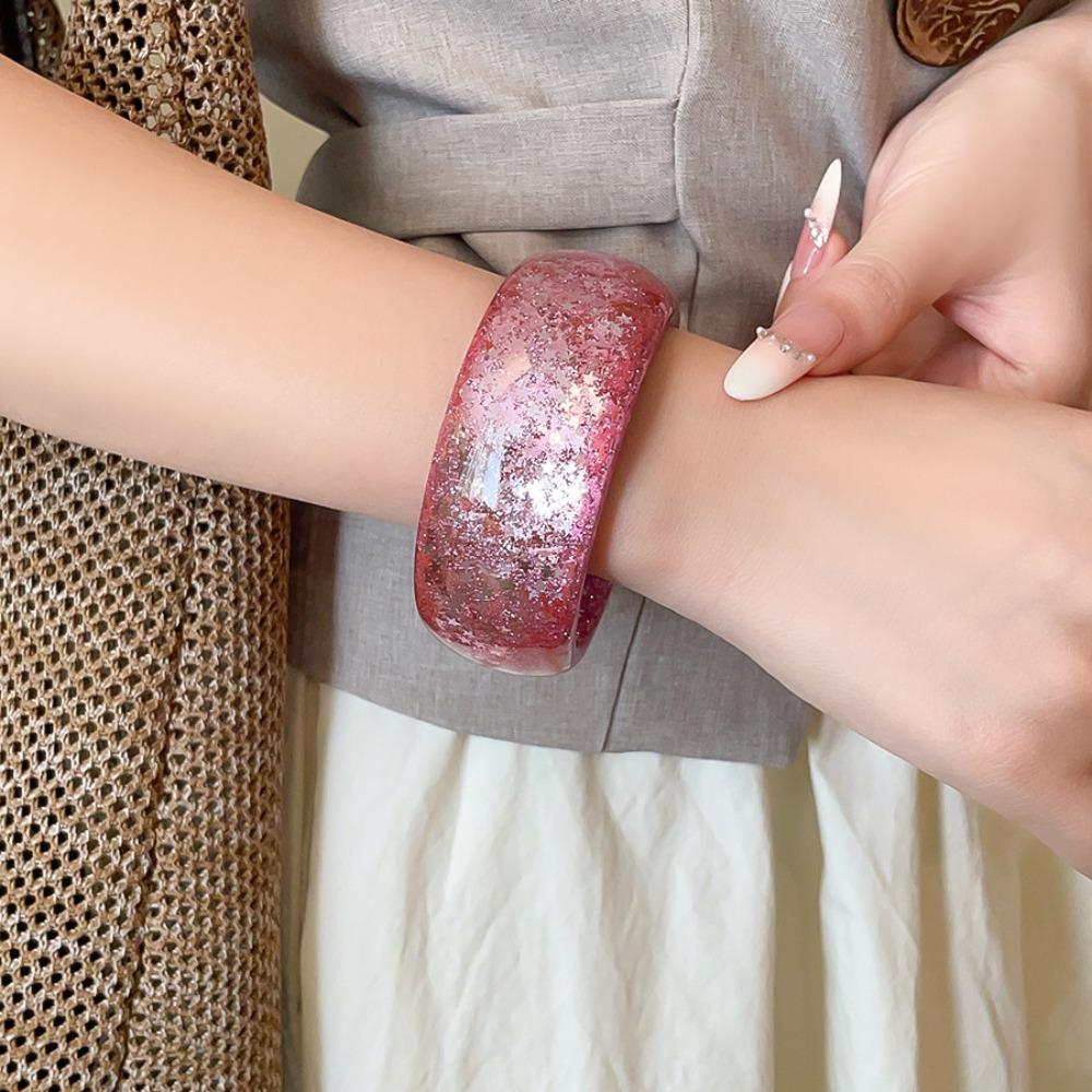 Smudging Aurora Dopamine Bangle Resin Retro Hand Ring Fashion Women Wide Bracelet Girls