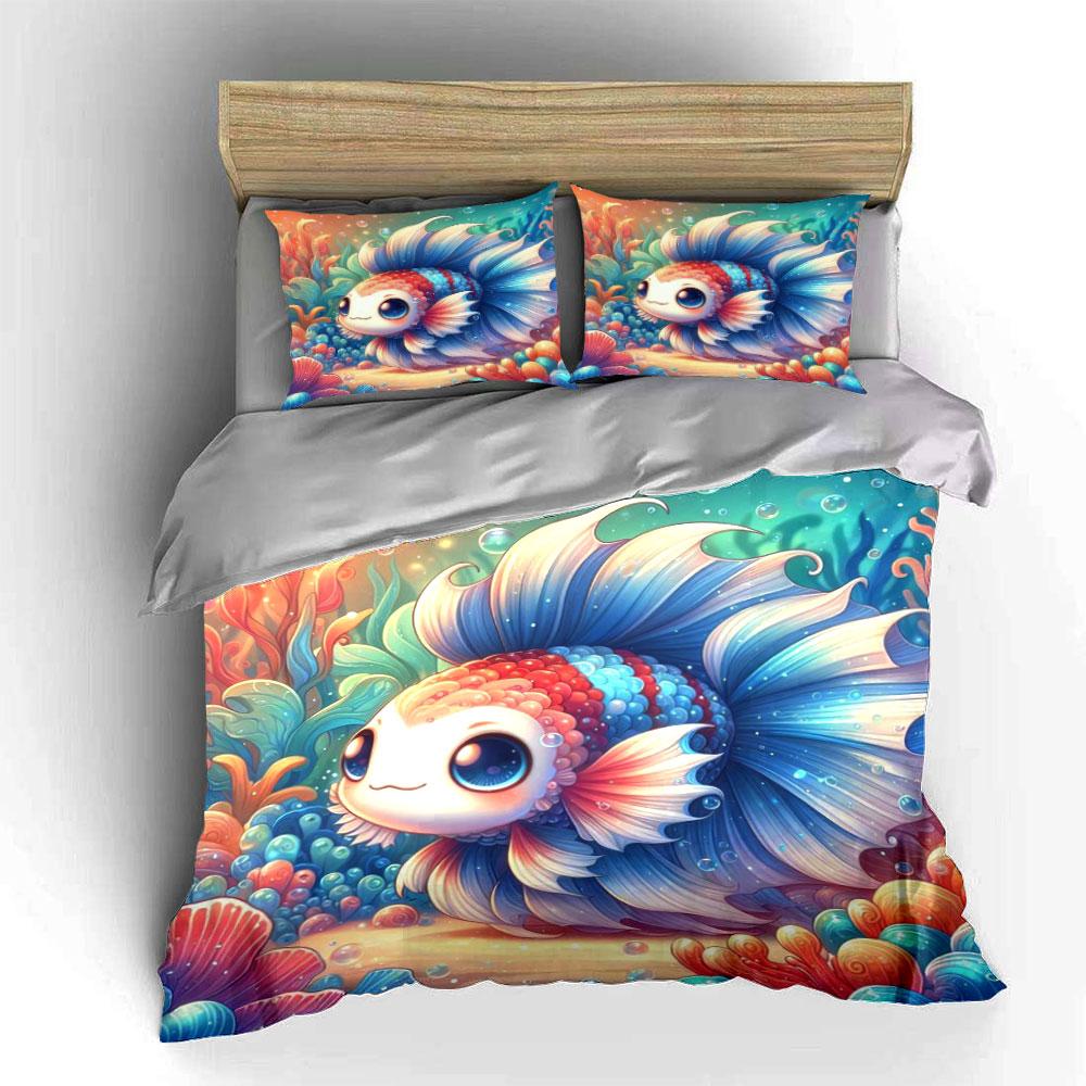 Colorful betta fish design. Bedding sets Duvet cover sets Duvet covers Pillowcases(1*Duvet Cover 2*Pillowcases without duvet insert)