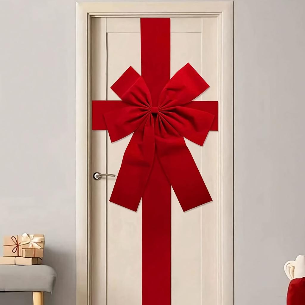 Large Hanging Bow Decoration - Elegant Red Christmas Ribbon, Holiday Door Decoration, No Electricity Required, Easy To Hang