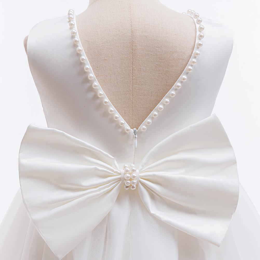 European & American Girl's Sleeveless Bow Backless Gown for Weddings, Bridesmaids, Evenings, or Christenings