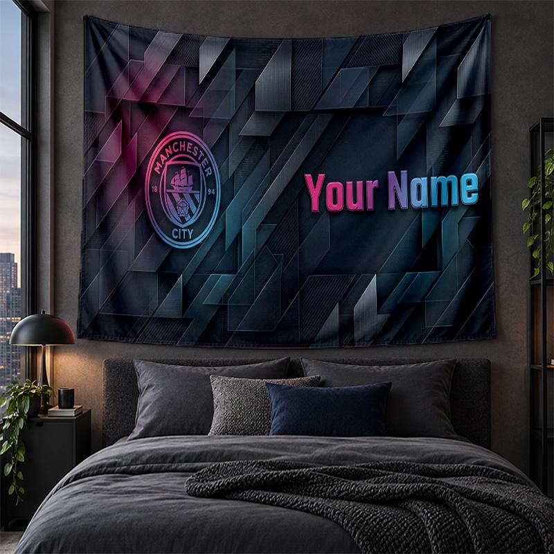 Personalized Tapestry Wall Hanging Manchester City Pattern Art Background Cloth