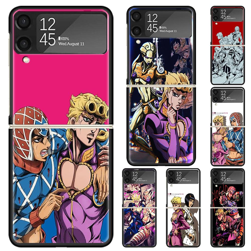 Жесткий ПК Чехол для Телефона JoJo's Bizarre Adventure Золотой Ветер Для Samsung Galaxy Z Flip 7 6 5 4 3 Черный ZFlip7 ZFlip6 Flip5 Flip4 Flip3