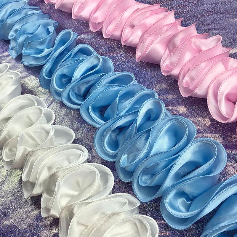 5 ярдов кружевной отделочный край шифон атлас плиссированная лента собранная ткань для поделок платье юбка подол букет украшение